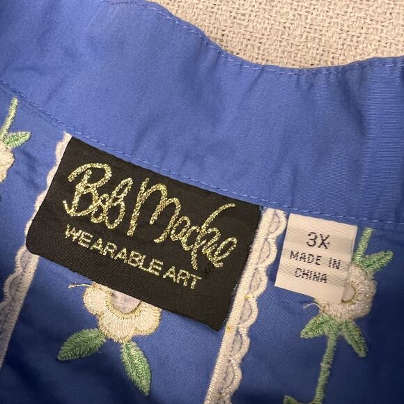 Bob Mackie Top Womens 3x Blue Embroidered Button Down Milk Maid Cottagecore Boho - Picture 6 of 8